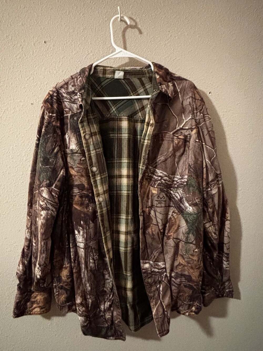 Realtree Camo Plaid Lined Snap Button Shirt Jacket